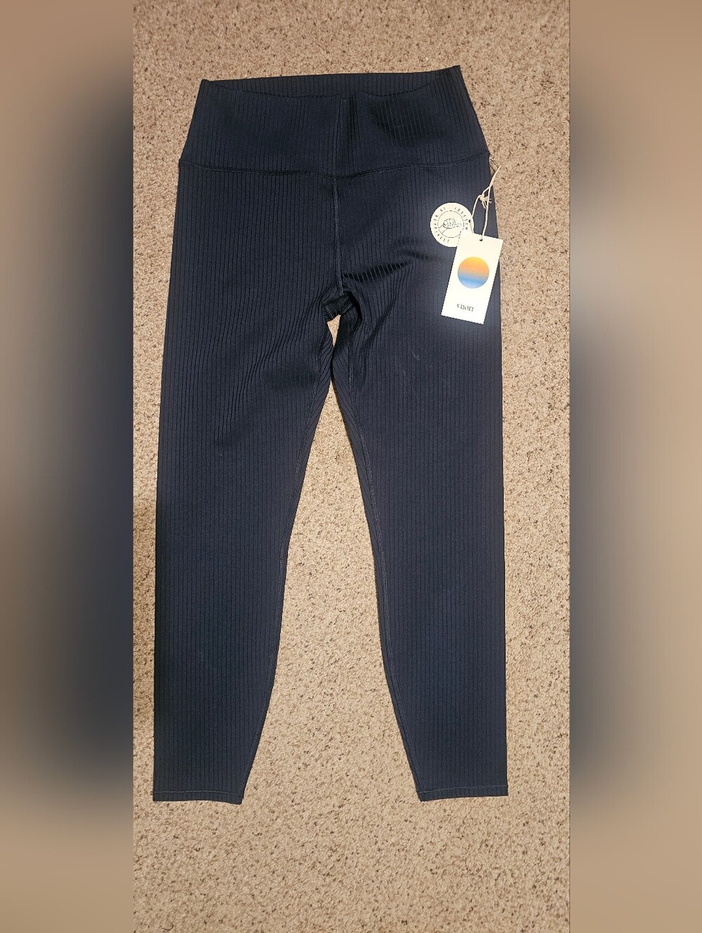Vuori Womens Ribbed High-Waist Leggings - Navy